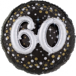 Holografischer Folienballon, Jumbo Sparkling Birthday 60 mit 3D effekt zum 60. Geburtstag