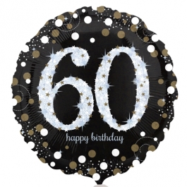 Luftballon aus Folie mit Helium, Sparkling Birthday 60, zum 60. Geburtstag