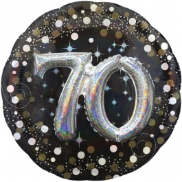 Holografischer Folienballon, Jumbo Sparkling Birthday 70 mit 3D Effekt zum 70. Geburtstag