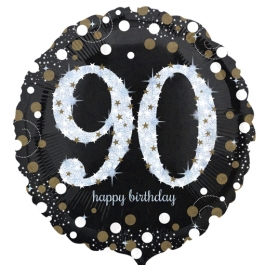 Luftballon aus Folie mit Helium, Sparkling Birthday 90, zum 90. Geburtstag