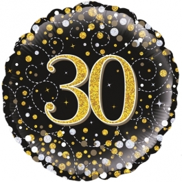 Luftballon zum 30. Geburtstag, Sparkling Fizz Gold 30, ohne Helium-Ballongas