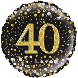 Luftballon aus Folie mit Helium, Sparkling Fizz Gold 40, zum 40. Geburtstag, Jubiläum