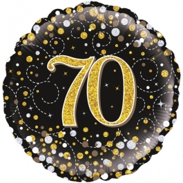 Luftballon zum 70. Geburtstag, Sparkling Fizz Gold 70, ohne Helium-Ballongas
