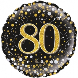 Luftballon zum 80. Geburtstag, Sparkling Fizz Gold 80, ohne Helium-Ballongas