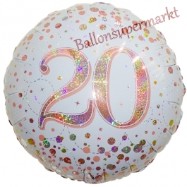 Luftballon aus Folie mit Helium, Sparkling Fizz Roségold 20, zum 20. Geburtstag, Jubiläum