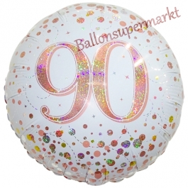 Luftballon aus Folie mit Helium, Sparkling Fizz Roséold 90, zum 90. Geburtstag, Jubiläum