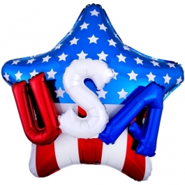 Folienballon USA on Stars and Stripes Jumbo mit 3D-Effekt, Inklusive Helium 