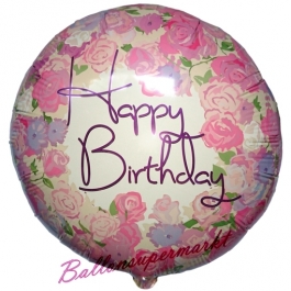 Happy Birthday Vintage Rosen, Luftballon zum Geburtstag mit Helium