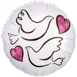 Luftballon aus Folie zur Hochzeit, Wedding Doves, Turteltauben, ohne Helium