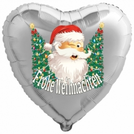 Herzluftballon aus Folie, Frohe Weihnachten, Weihnachtsmann mit Weihnachtsbäumen mit Helium