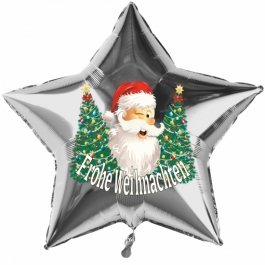 Stern-Luftballon aus Folie, Frohe Weihnachten, Weihnachtsmann mit Weihnachtsbäumen mit Helium