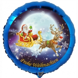 Folienballon Weihnachtsmann auf Schlitten, Frohe Weihnachten, rund, ohne Helium/Ballongas