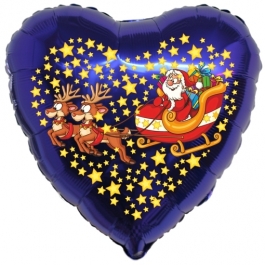 Herzluftballon aus Folie, lila, Weihnachtsmann mit Schlitten und Rentieren mit Helium