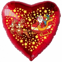 Folienballon Weihnachtsmann mit Schlitten und Rentieren, Herz, ohne Helium/Ballongas