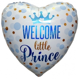 Welcome little Prince, holografischer Herzluftballon aus Folie mit Helium