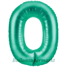 Zahl 0, Aquamarin, Luftballon aus Folie, 100 cm