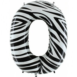Zahl 0, Zebra Print, Luftballon aus Folie, 100 cm
