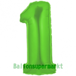 Zahlendekoration Zahl 1, Grün, Folienballon Dekozahl ohne Helium