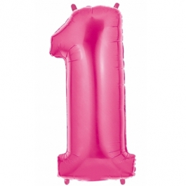 Zahlendekoration Zahl 1, Rosa, Großer Luftballon aus Folie, Blau, 1 Meter hoch, Folienballon Dekozahl