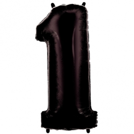 Zahl 1, Schwarz, Luftballon aus Folie, 100 cm