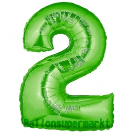 Zahl 2, Grün, Luftballon aus Folie, 100 cm