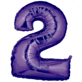 Zahlendekoration Zahl 2, Lila, Großer Luftballon aus Folie, Blau, 1 Meter hoch, Folienballon Dekozahl