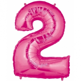 Folienballon Zahl 2, 100 cm, rosa