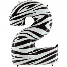 Zahl 2, Zebra Print, Luftballon aus Folie, 100 cm