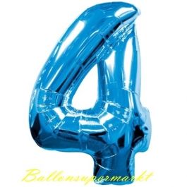 Zahl 4, Blau, Luftballon aus Folie, 100 cm