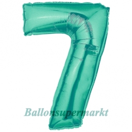 Zahlendekoration Zahl 7, Aquamarin, Folienballon Dekozahl ohne Helium