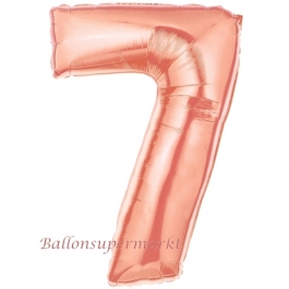 Zahlendekoration Zahl 7, Roségold, Folienballon Dekozahl ohne Helium