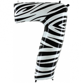 Zahl 7, Zebra Print, Luftballon aus Folie, 100 cm