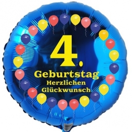 Luftballon aus Folie zum 4. Geburtstag, Herzlichen Glückwunsch Ballons 4, blau, ohne Ballongas