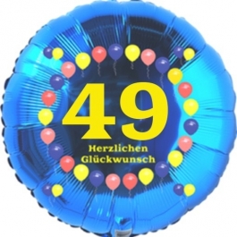 Luftballon aus Folie zum 49. Geburtstag, Herzlichen Glückwunsch Ballons 49, blau, ohne Ballongas