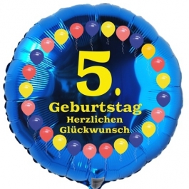 Luftballon aus Folie zum 5. Geburtstag, Herzlichen Glückwunsch Ballons 5, blau, ohne Ballongas