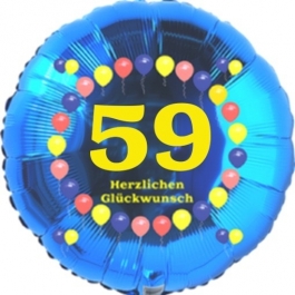 Luftballon aus Folie zum 59. Geburtstag, Herzlichen Glückwunsch Ballons 59, blau, ohne Ballongas