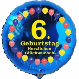 Luftballon aus Folie zum 6. Geburtstag, Herzlichen Glückwunsch Ballons 6, blau, ohne Ballongas