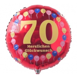 Luftballon aus Folie zum 70. Geburtstag, Herzlichen Glückwunsch Ballons 70, rot, ohne Ballongas