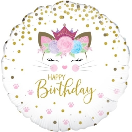 Happy Birthday Einhorn Katze, Caticorn Luftballon aus Folie mit Helium