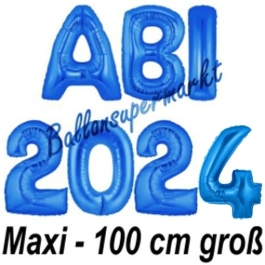 Abi 2024, große Buchstaben-Luftballons, 100 cm, Blau zur Abiturfeier
