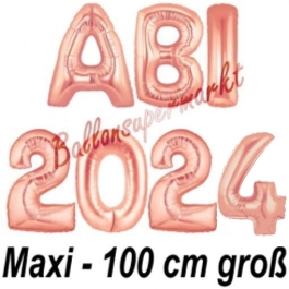 Abi 2024, große Buchstaben-Luftballons, 100 cm, Rose Gold zur Abiturfeier