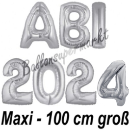 Abi 2024, große Buchstaben-Luftballons, 100 cm, Silber, inklusive Helium, zur Abiturfeier