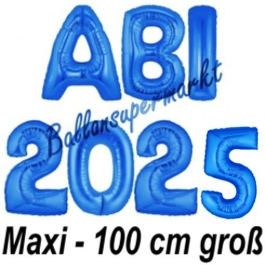 Abi 2025, große Buchstaben-Luftballons, 100 cm, Blau, inklusive Helium, zur Abiturfeier