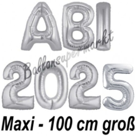Abi 2025, große Buchstaben-Luftballons, 100 cm, Silber, inklusive Helium, zur Abiturfeier