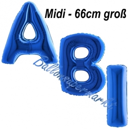 Abi, Buchstaben-Luftballons Midi, 66 cm, Blau, inklusive Helium, zur Abiturfeier
