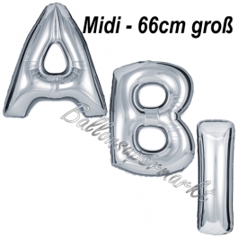Abi, Buchstaben-Luftballons Midi, 66 cm, Silber, inklusive Helium, zur Abiturfeier