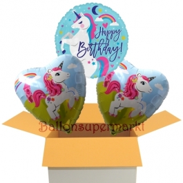 Happy Birthday Einhorn, 3 Stück Luftballons aus Folie zum Geburtstag, inklusive Helium