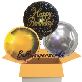Happy Birthday Sparkling Fizz Gold, 3 Stück Luftballons aus Folie zum Geburtstag, inklusive Helium