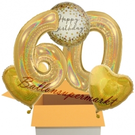 5 holografische Luftballons zum 60. Geburtstag, Gold Sparkle Birthday 60