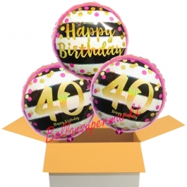 3 Luftballons aus Folie zum 40. Geburtstag, Pink & Gold Milestone Birthday